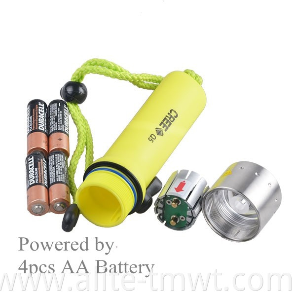 ABS plastic AA battery under water scuba professional diving led flashlight torch